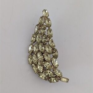 Vintage Rhinestone Brooch Pin Yellow Leaf Pin Statement Jewelry Fall Elegant